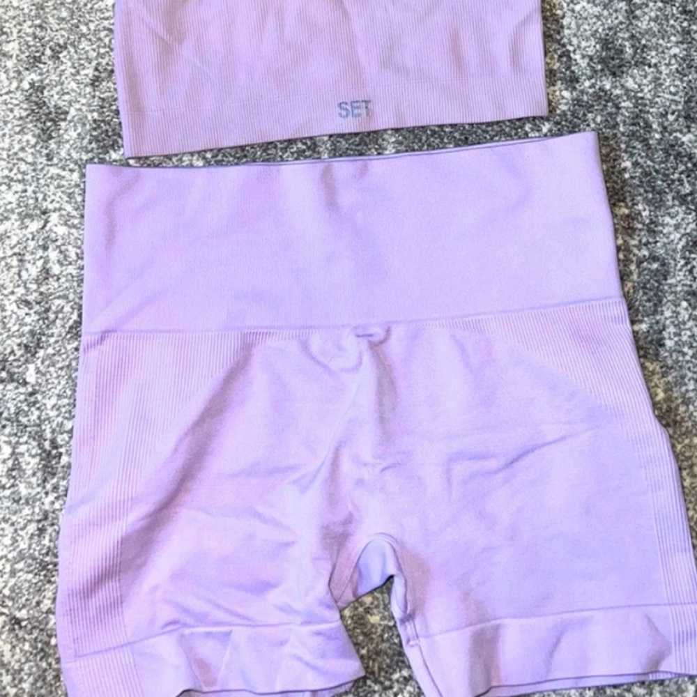 SET Active Purple Athletic Shorts High-Waisted Stretch
